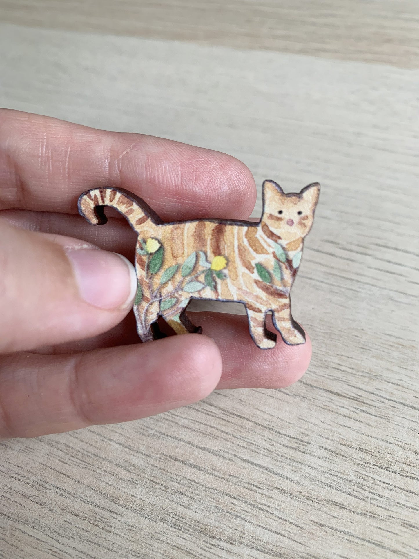 Tabby Cat Wooden Pin