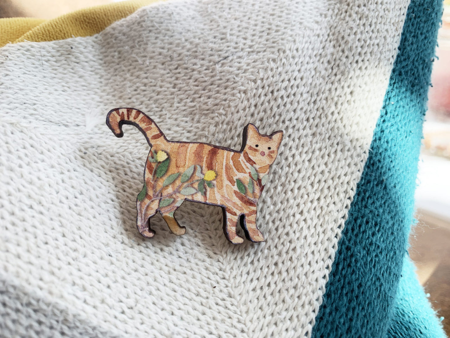 Tabby Cat Wooden Pin