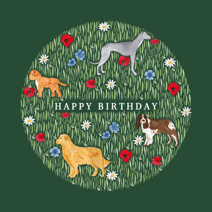 Wildflower Walkies dog happy birthday card