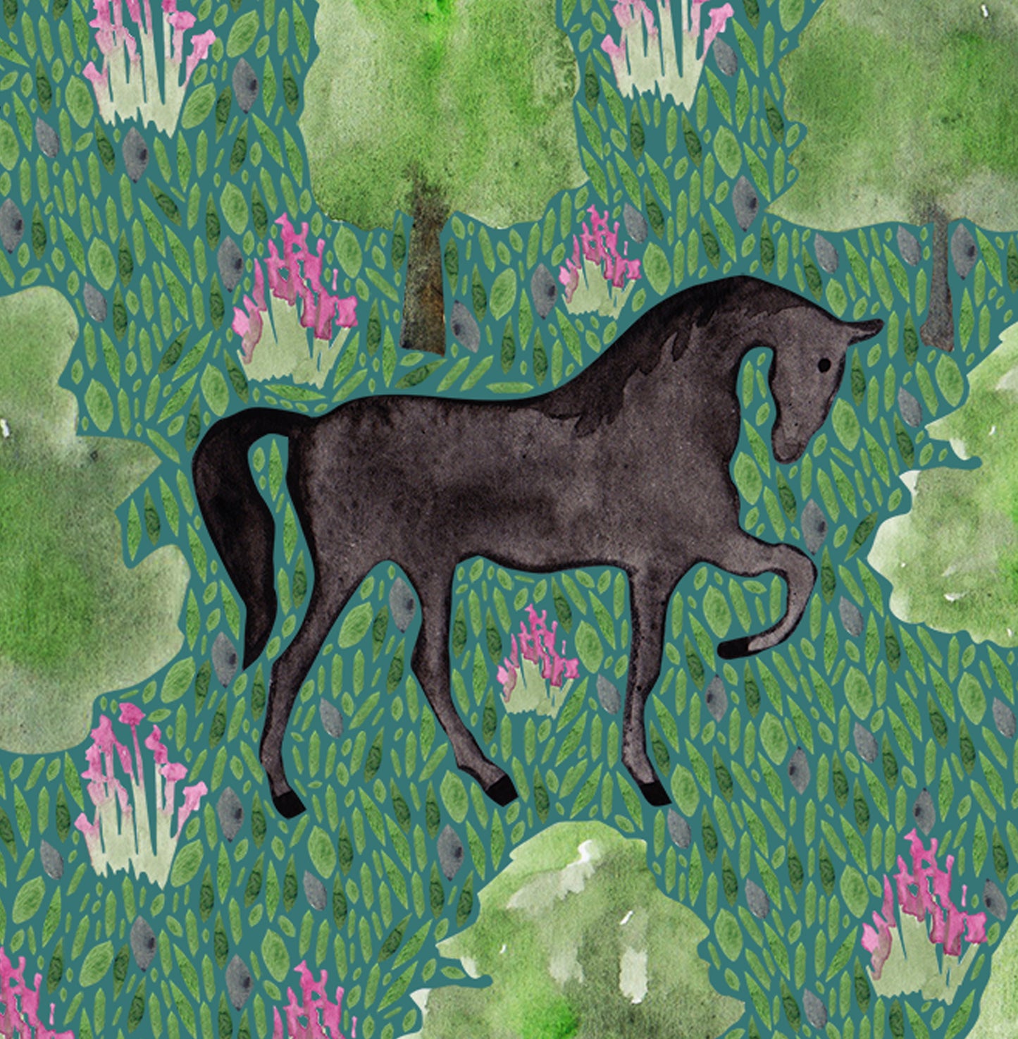 Black Friesian Horse Greeting Card
