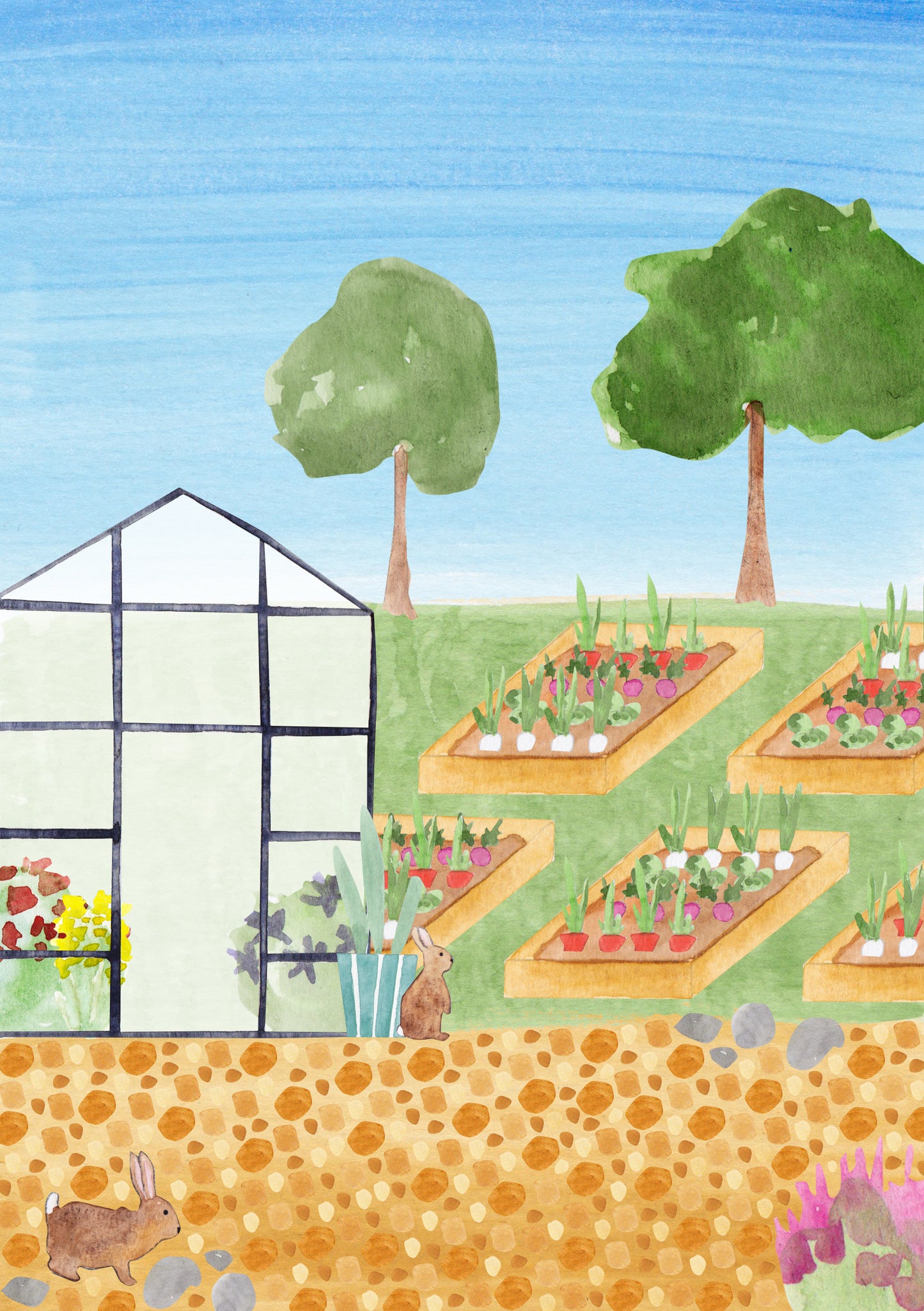 Rabbits in the vegetable garden greeting card