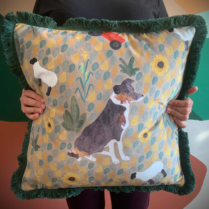 Border Collie Velvet Cushion