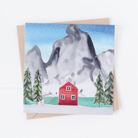 Little red cabin greeting card