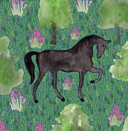 Black Friesian horse greeting card