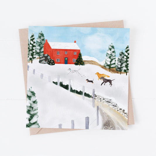 Dogs in the Snow Christmas greeting card
