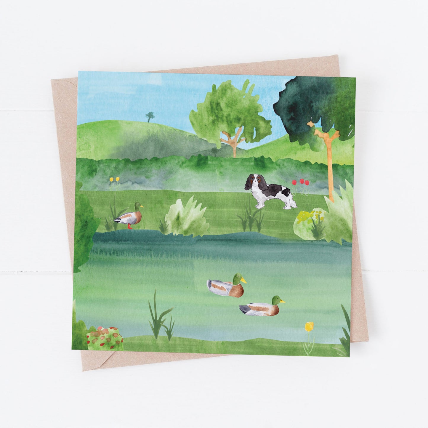By the River spaniel greeting card